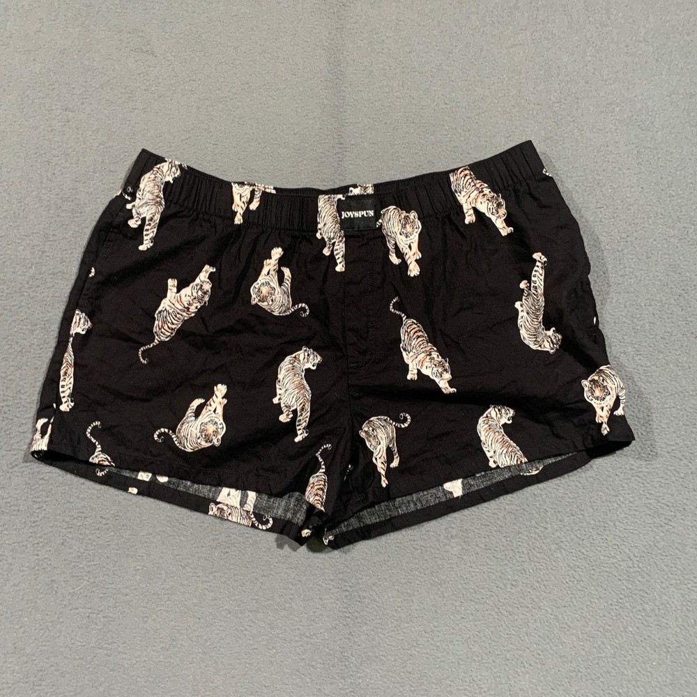 Joyspun Womens Tiger Print Pajama Shorts Black Cotton Rayon Blend Size Large L